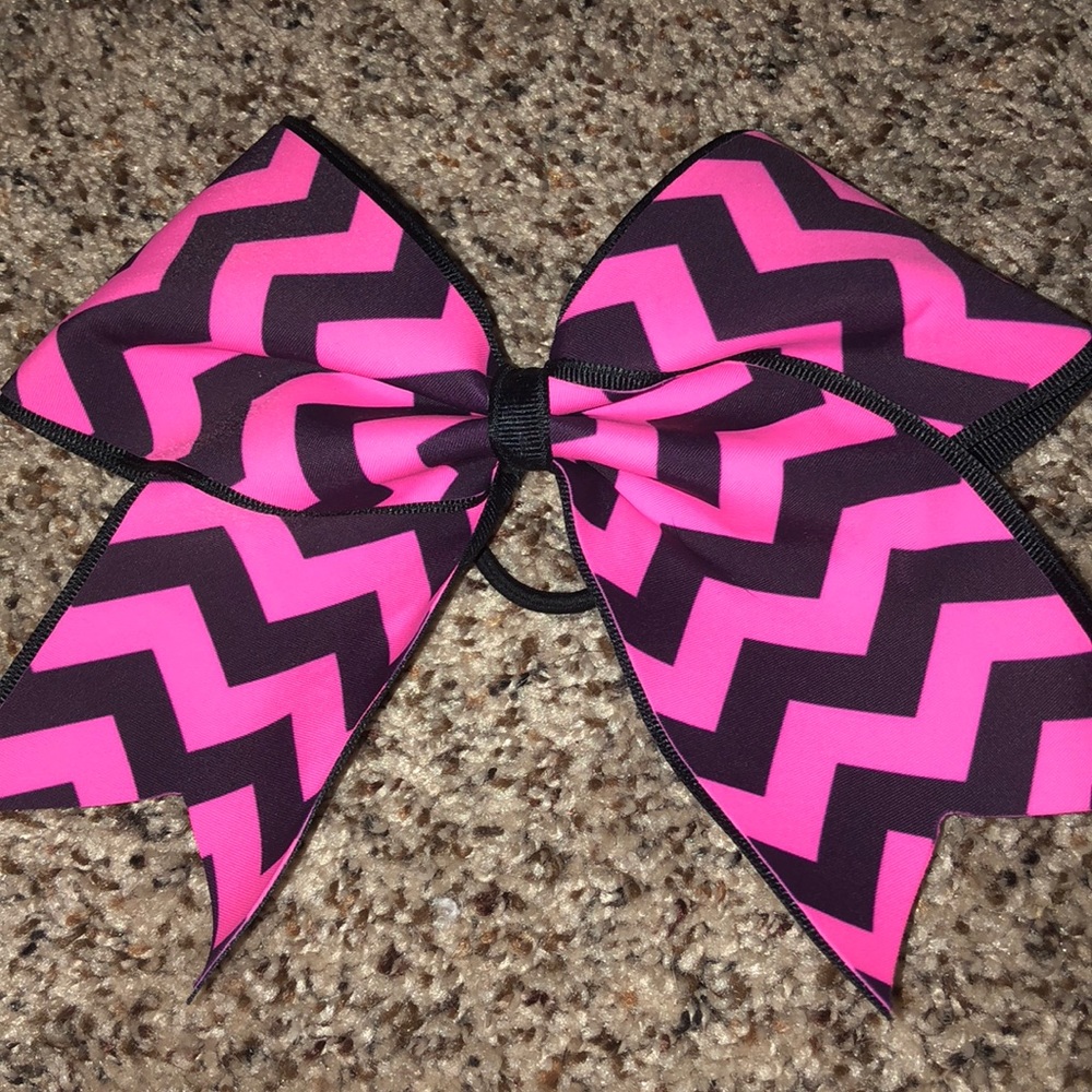 Pink and black chevron cheer bow